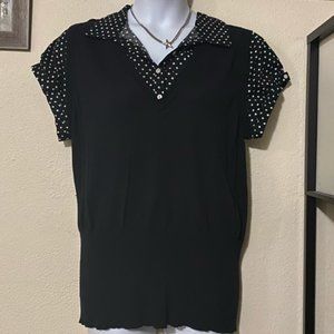 Vintage Torrid Black Polka Dot Collared Sweater